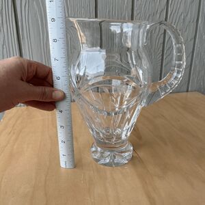 Vintage Cut Glass Pitcher with Etched Floral Design – 9” Tall